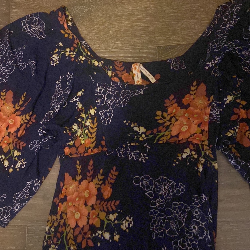 Anthropologie Maeve Flutter Sleeve Autumn Fall Purple Jersey Floral MIDI Dress S - Picture 2 of 3